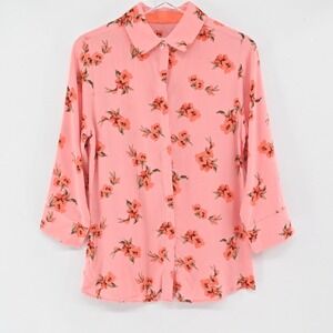 Perlavera Floral Top Womens Size S Pink Romantic Coquette‎ Whimsical Boho Button